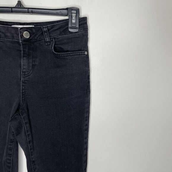 MANGO Denim Jeans Women 2 Black Corset-Tie Raw Hem Detail Slim MNG - Picture 2 of 14